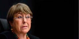 UN High Commissioner for Human Rights Michelle Bachelet attends a press conference