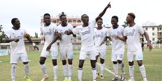 Sofapaka players celebrate a goal against Bandari