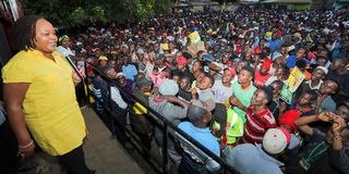Kirinyaga Governor Anne Waiguru addressing supporters
