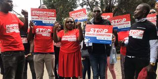 Demonstrators protest at the DPP’s office in Nairobi