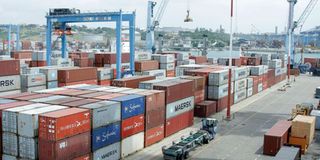 Cargo containers at the port of Mombasa