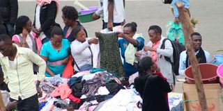 People buying mitumba clothes at Kamukunji in Nairob