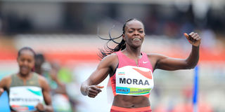 Mary Moraa crosses the finish line to win the women's 800 metres final