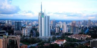 An aerial shot of Nairobi Skyline.