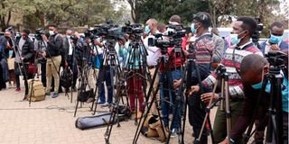 Journalists covering a Cotu press conference.