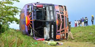 Wreckage of bus involved in an accident in Koru, Kisumu County.