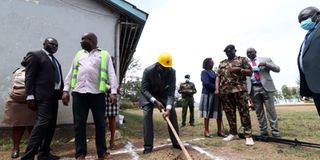 Education CS George Magoha during the groundbreaking ceremony for the construction of CBC classrooms at Pumwani Boys.