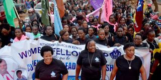 Methodist women fellowship leaders during an anti-Gender Based Violence walk.
