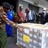 IEBC Chairperson Wafula Chebukati when he received the first batch of ballot papers at JKIA.