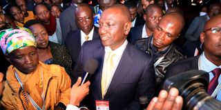 Deputy President William Ruto when he arrived at the Catholic University of Eastern Africa for the Presidential Debate.