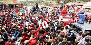 Azimio la Umoja One Kenya Alliance Presidential Candidate Raila Odinga addresses his supporters