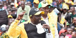 Deputy President William Ruto during a Kenya Kwanza rally at Kapsabet town in Nandi County.