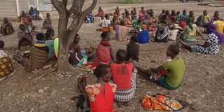 A section of women from Napeitom village who fled to Lokori town at Turkana East Sub County offices on August 3, 2022.