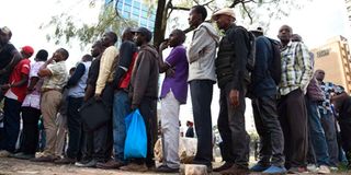 People queue to vote at NSSF polling in Starehe constituency.