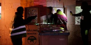 A voter at a polling booth in one of the Kibra polling stations. 
