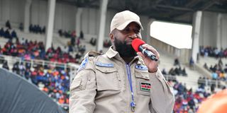Mombasa County Governor Ali Hassan Joho on stage during the final Azimio mega rally at Kasarani Sports Stadium