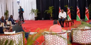 President Uhuru Kenyatta speaking to journalists at State House