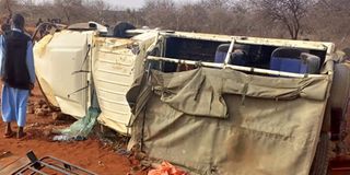 The vehicle which overturned in Mandera