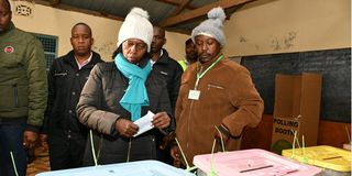 Azimio la Umoja One Kenya Coalition party presidential running mate, Martha Karua, votes.
