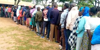 Long queues at Chepareria Primary School polling station in Pokot South Constituency, West Pokot County on August 9, 2022