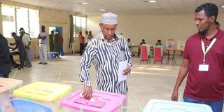 Garissa Governor Ali Korane votes on August 9, 2022.