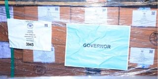One of the pallets with Ballot Papers at Aldina Visram High School in Mombasa.