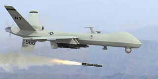 A drone firing a missile.