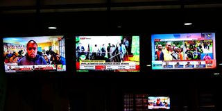 Screens displaying provisional results of the 2022 Kenyan presidential election.