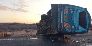 The bus which overturned in Samburu
