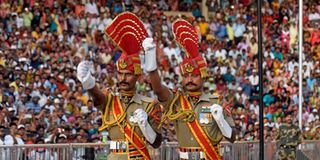 BSF soldiers take part in the Beating the Retreat ceremony