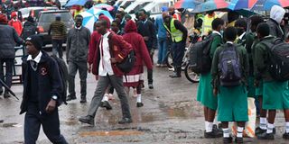 Students from various schools at an Eldoret town street in Uasin Gishu County.