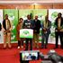 (IEBC) Chairperson Wafula Chebukati (centre) with the agency's commissioners.