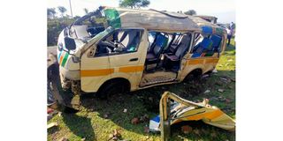 The wreckage of a matatu that was involved in an accident August 19.