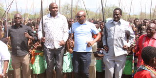 Baringo leaders with Ilchamus initiates during a cultural ceremony in Baringo South on September 30, 2020