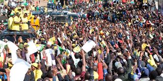 Deputy President William Ruto with other leaders during a Kenya Kwanza Alliance rally at Nandi Hills Constituency.