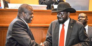South Sudan’s First Vice President Riek Machar and President Salva Kiir.