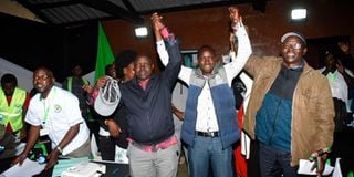 Titus Lotee, Kacheliba MP-Elect, Prof. John Lonyangapuo (former West Pokot Governor) and Pokot South MP-Elect David Pkosing