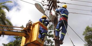 Kenya Power staff at work in Nyeri. 