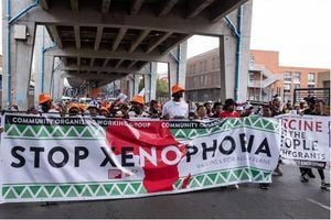 South Africans take part in a demonstration.