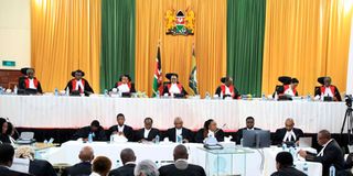 Supreme Court of Kenya judges during the hearing of presidential petition at Supreme Court.