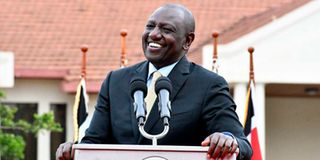 President-elect William Ruto making his address during the inaugural meeting with Kenya Kwanza leaders.
