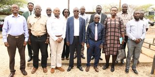 Tullow Oil External Affairs Manager Franklin Juma (third left, front row) and Turkana Governor Jeremiah Lomorukai (center)