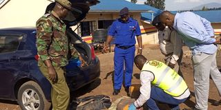 Police officers at Kenol Police Station in Murang’a inspect bhang