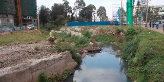 Nairobi River flows through the site where South End Mall once stood, on Langata Road in Nairobi.