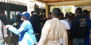 Members of the public ejecting a nominee from the West Pokot county assembly precincts on September 21, 2022