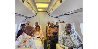 Deputy President and other leaders aboard a Kenya Airforce jet.