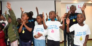 Children performing during the International week of deaf people at Jacaranda hotel in Nairobi on September 22, 2022.