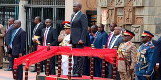 President William Ruto before he inspected the guard of honour mounted by the Kenya Defence Forces