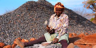 Ms Joyce Kamwithu, 50, works at a quarry in Ntulili village, Tigania West, along the Meru-Isiolo border. 