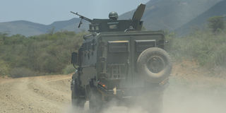 An armored personnel carrier on the Kasiela-Mochongoi road in Baringo South Sub-County, Baringo County on March 08, 2022